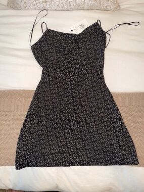 American Threads Cowl Neck Dress Black Flowers Brand New